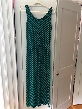 Caslon Navy and Green Striped Sleeveless Dress